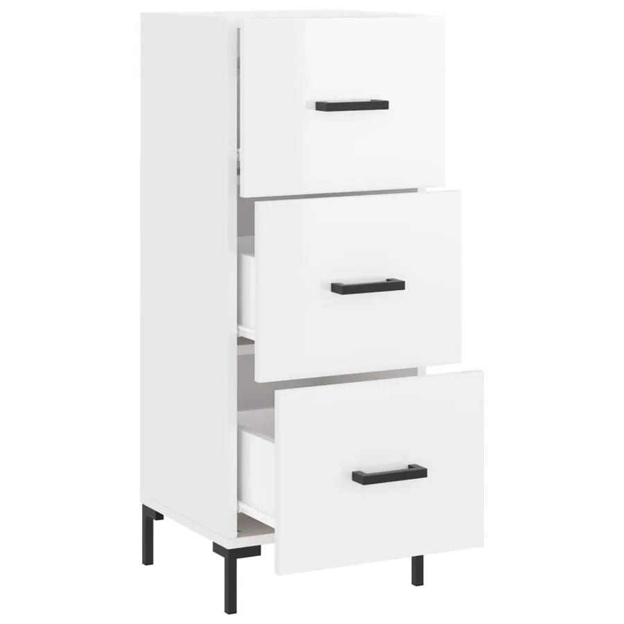 Buffet Blanc brillant 34,5x34x90 cm Bois d'ingénierie - 5