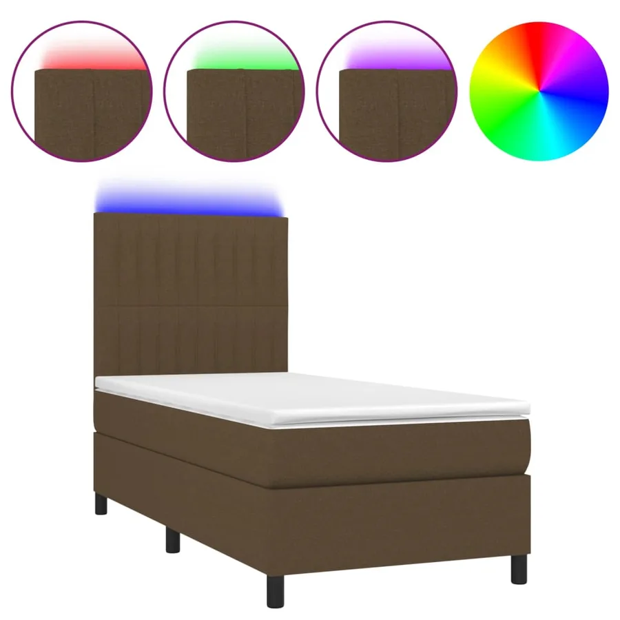 Sommier à lattes de lit matelas et LED Marron foncé 100x200cm - 2