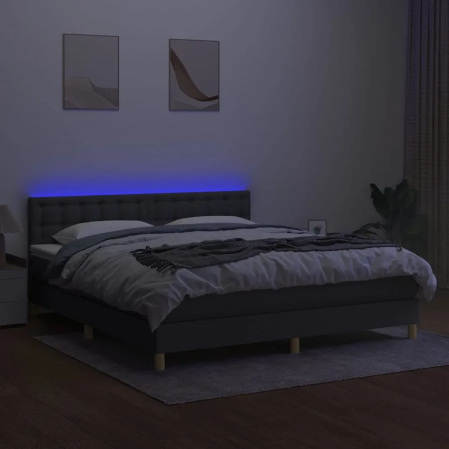Sommier à lattes de lit et matelas et LED Gris foncé 160x200 cm - 4