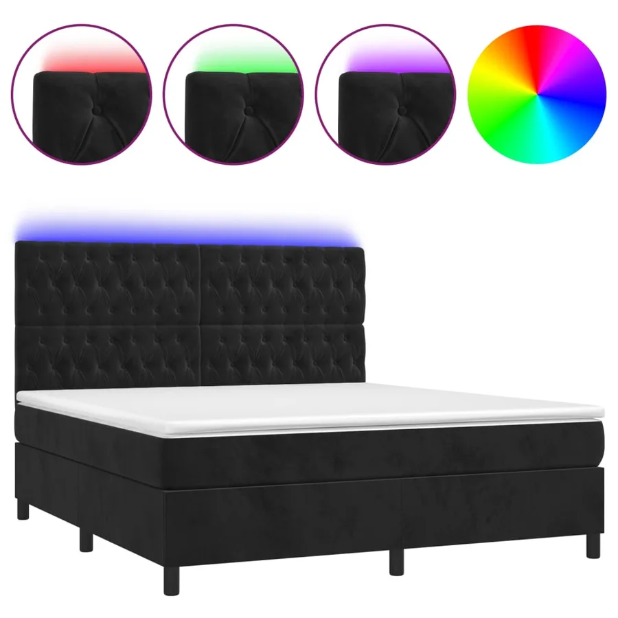 Sommier à lattes de lit matelas et LED Noir 180x200 cm Velours - 2