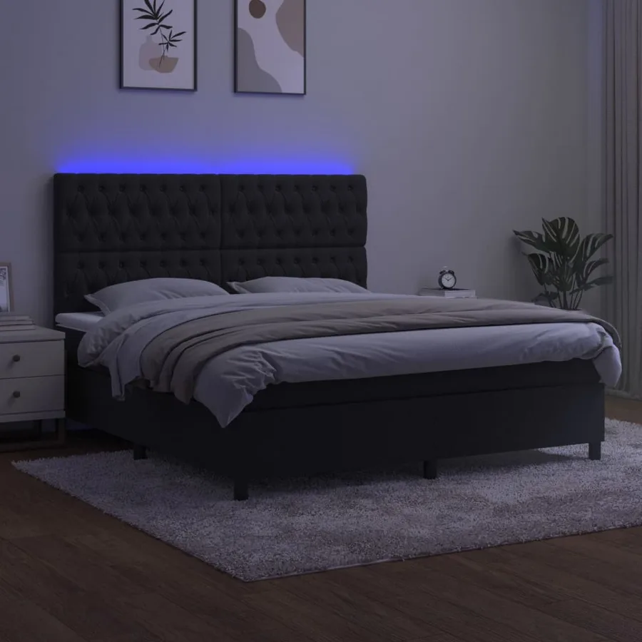 Sommier à lattes de lit matelas et LED Noir 180x200 cm Velours - 4