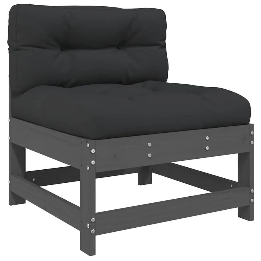 Salon de jardin 3 pcs avec coussins gris bois massif - 5