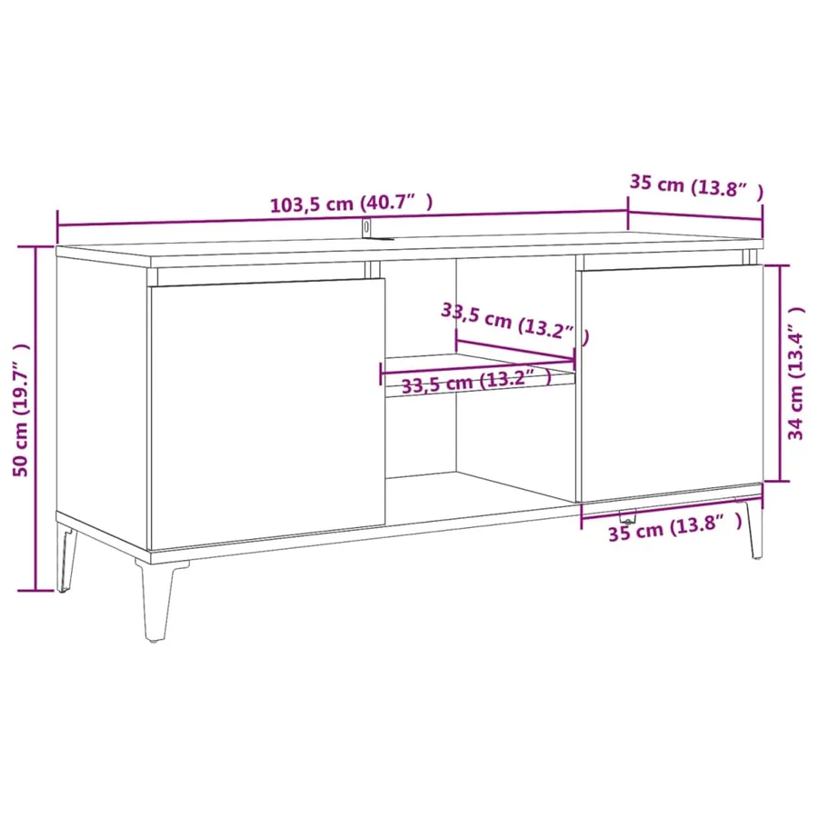 Meuble TV avec pieds en métal Chêne sonoma 103,5x35x50 cm - 9