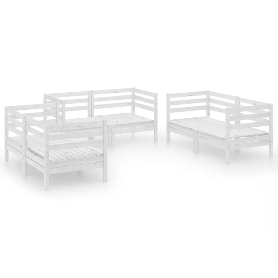 Salon de jardin 6 pcs Blanc Bois de pin massif - 2