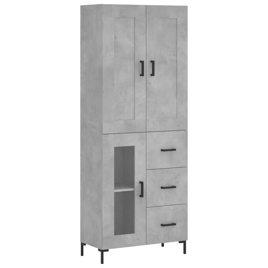 Buffet haut Gris béton 69,5x34x180 cm Bois d'ingénierie - 2