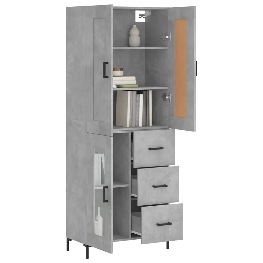 Buffet haut Gris béton 69,5x34x180 cm Bois d'ingénierie - 3