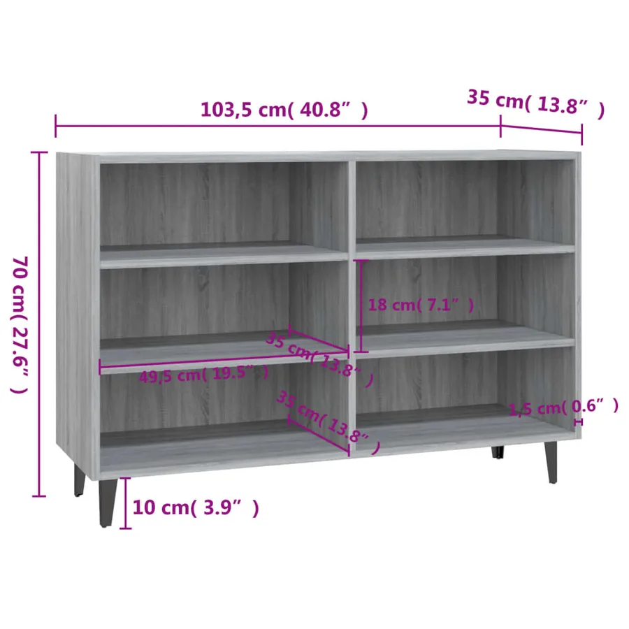Buffet sonoma gris 103,5x35x70 cm bois d'ingénierie - 6