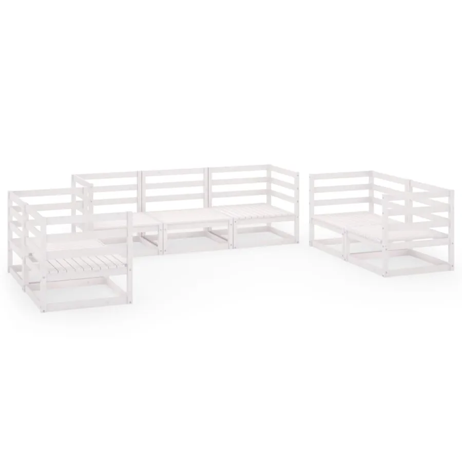 Salon de jardin 7 pcs Blanc Bois de pin massif - 2