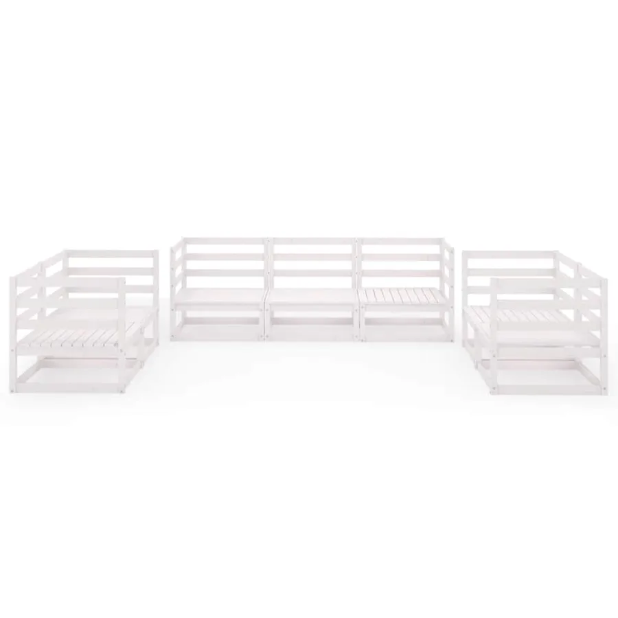 Salon de jardin 7 pcs Blanc Bois de pin massif - 3