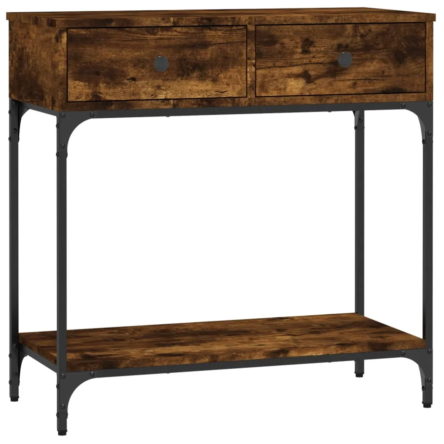 Table console chêne fumé 75x34,5x75 cm bois d'ingénierie - 2