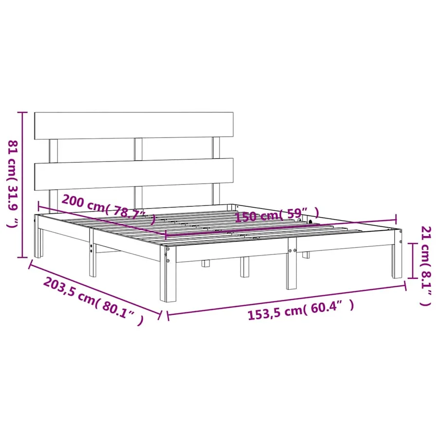 Cadre de lit sans matelas bois de pin massif - 12