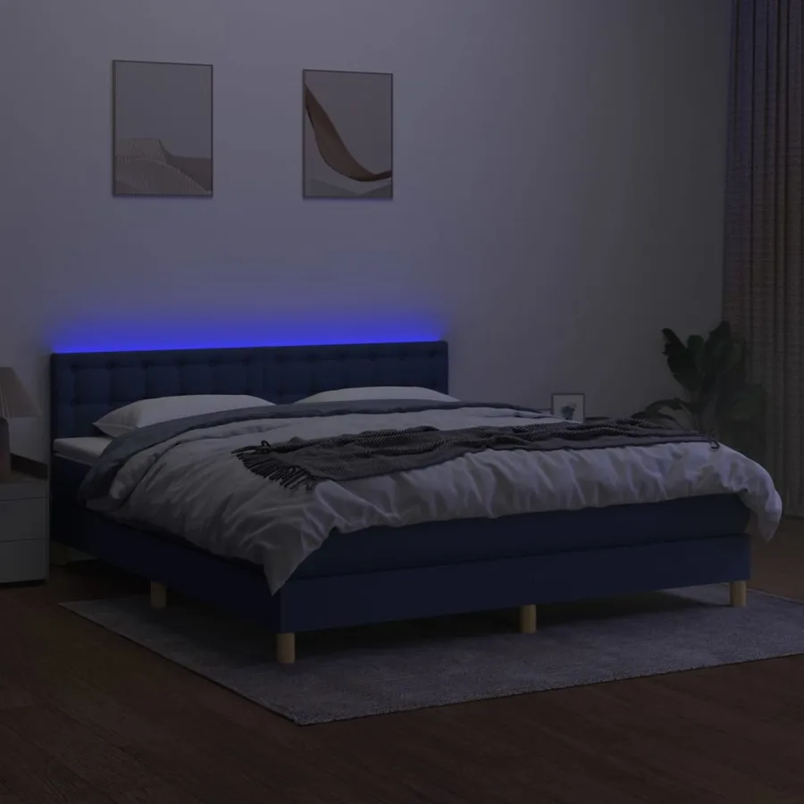 Sommier à lattes de lit avec matelas LED Bleu 180x200 cm Tissu - 4