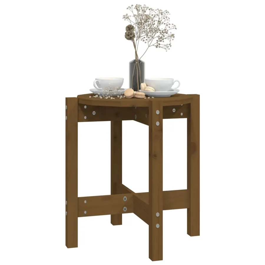 Table basse Marron miel Ø 42,5x45 cm Bois massif de pin - 4