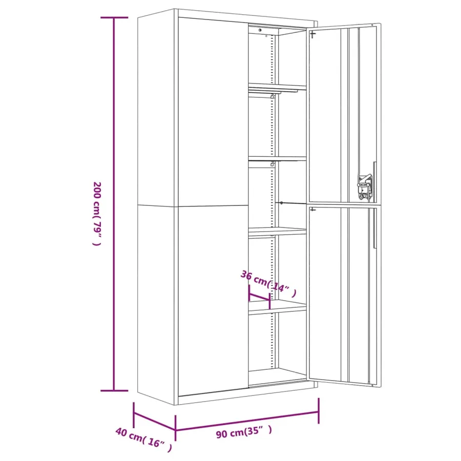 Classeur blanc 90x40x200 cm acier - 10