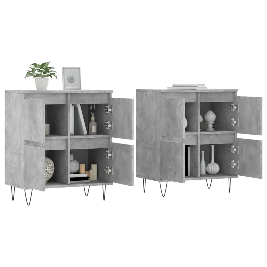 Buffets 2 pcs gris béton bois d'ingénierie - 3