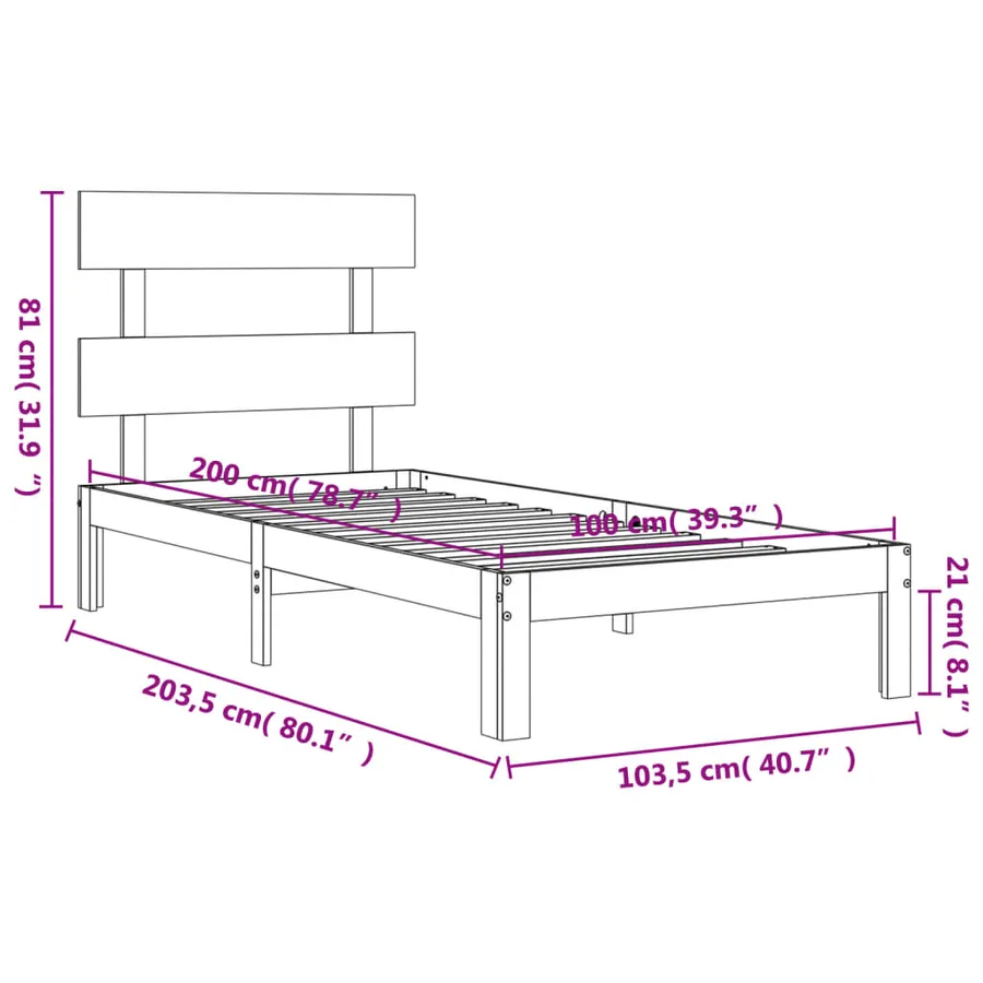 Cadre de lit sans matelas blanc 100x200 cm bois de pin massif - 12