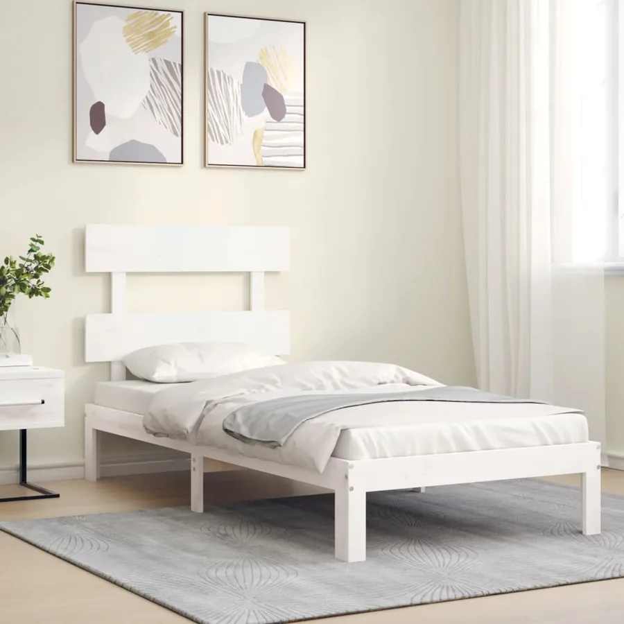 Cadre de lit sans matelas blanc 100x200 cm bois de pin massif - 3