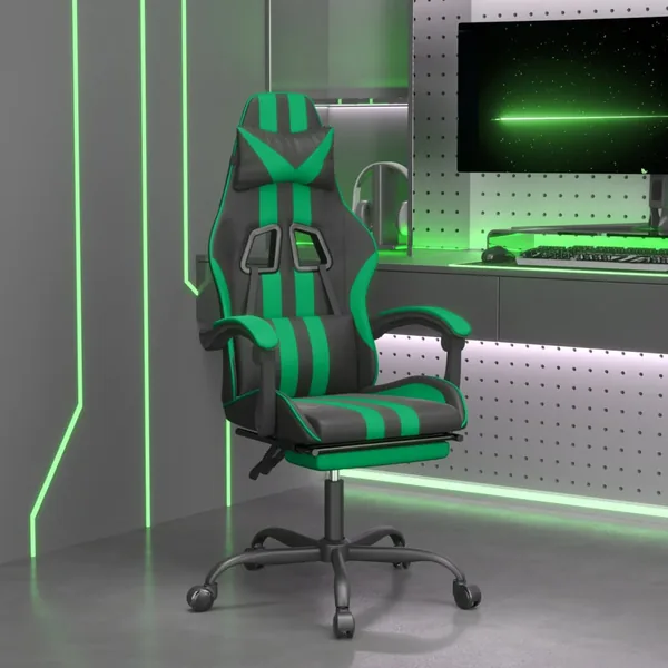 Chaise de jeu pivotante et repose-pied Noir et vert Similicuir