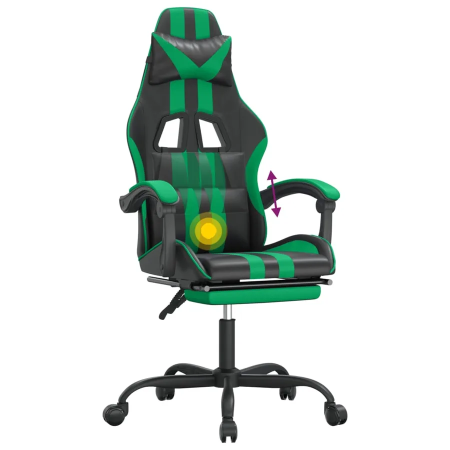 Chaise de jeu pivotante et repose-pied Noir et vert Similicuir - 12