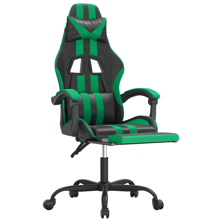 Chaise de jeu pivotante et repose-pied Noir et vert Similicuir - 6