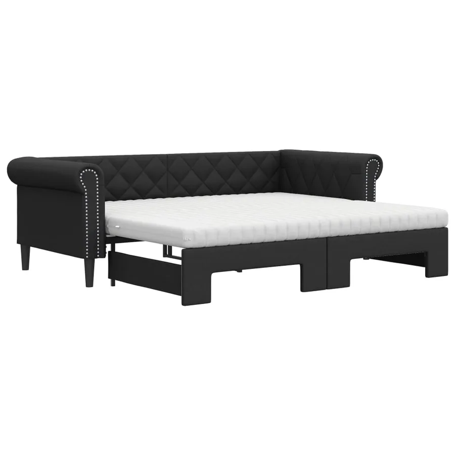 Lit de jour avec gigogne et matelas noir 90x200 cm similicuir - 2