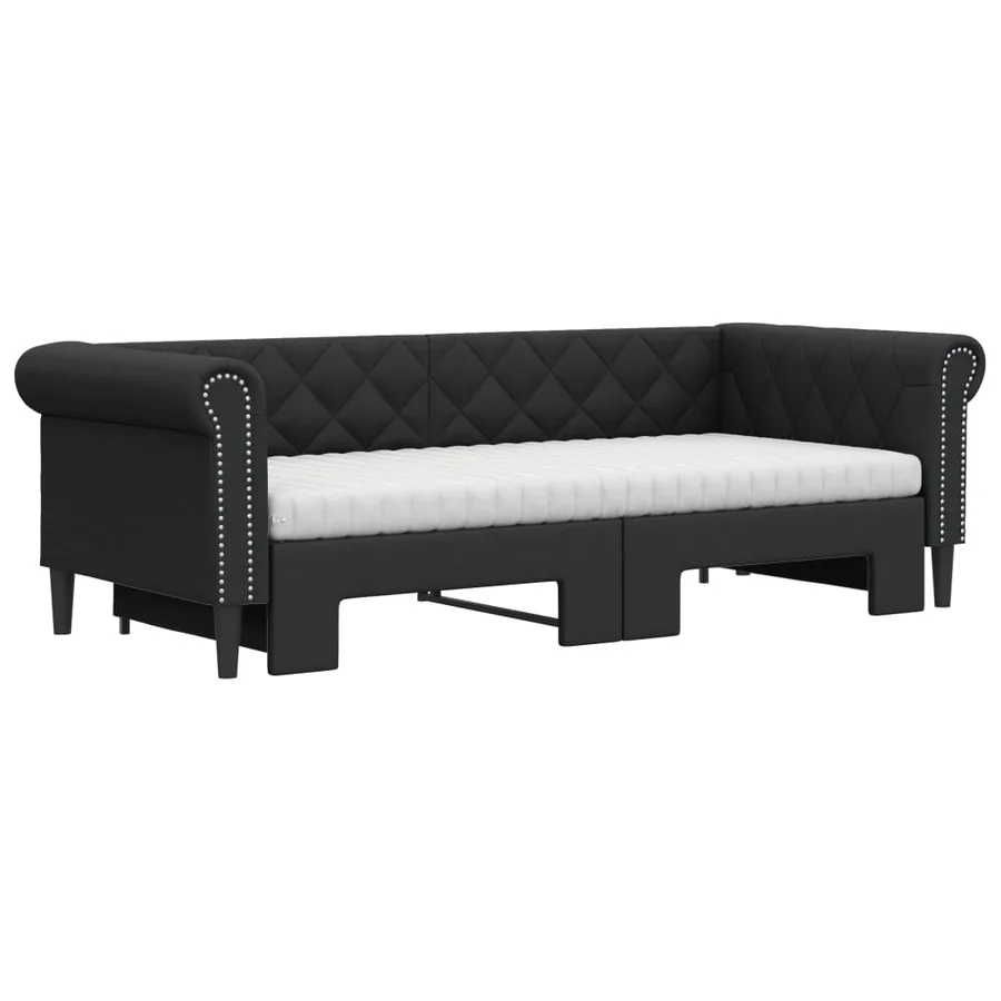Lit de jour avec gigogne et matelas noir 90x200 cm similicuir - 3
