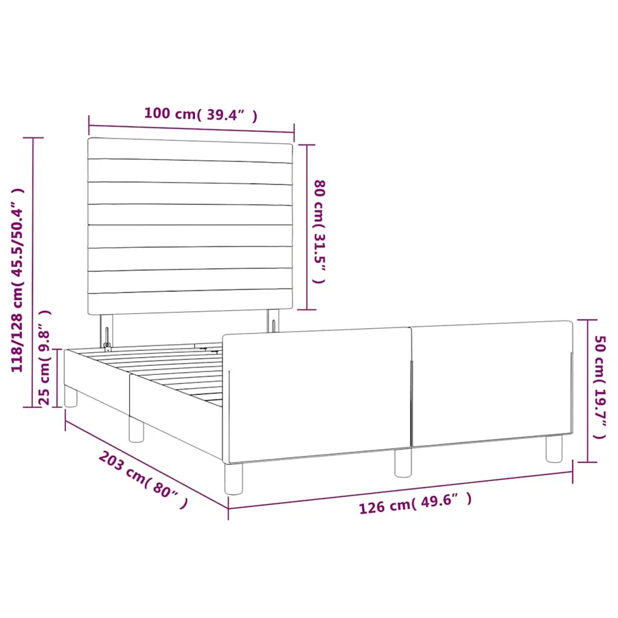 Cadre de lit sans matelas noir 120x200 cm tissu - 14