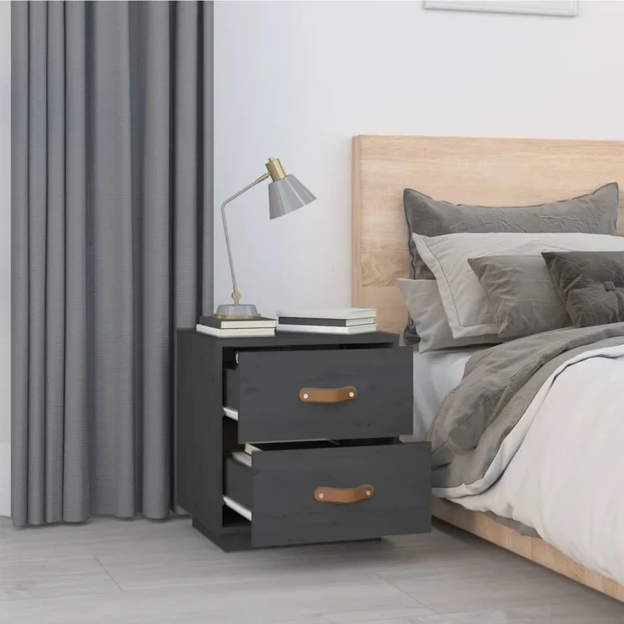 Table de chevet Gris 40x34x45 cm Bois de pin massif - 3