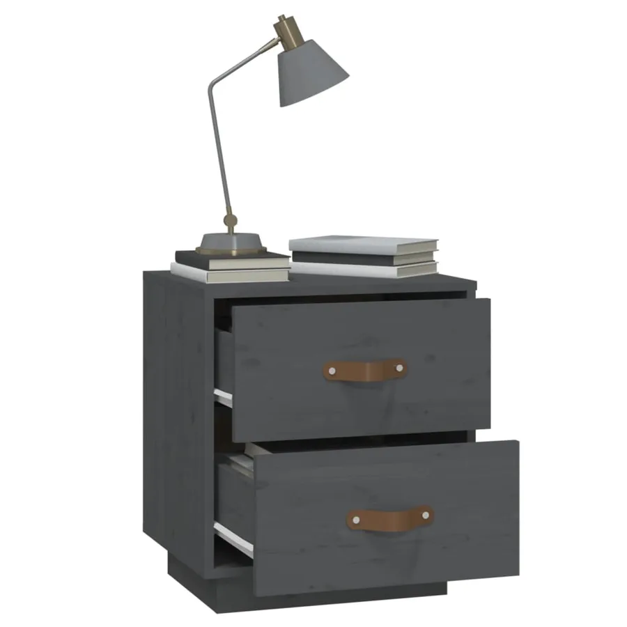 Table de chevet Gris 40x34x45 cm Bois de pin massif - 4