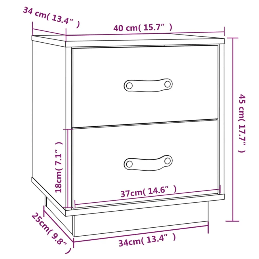 Table de chevet Gris 40x34x45 cm Bois de pin massif - 9