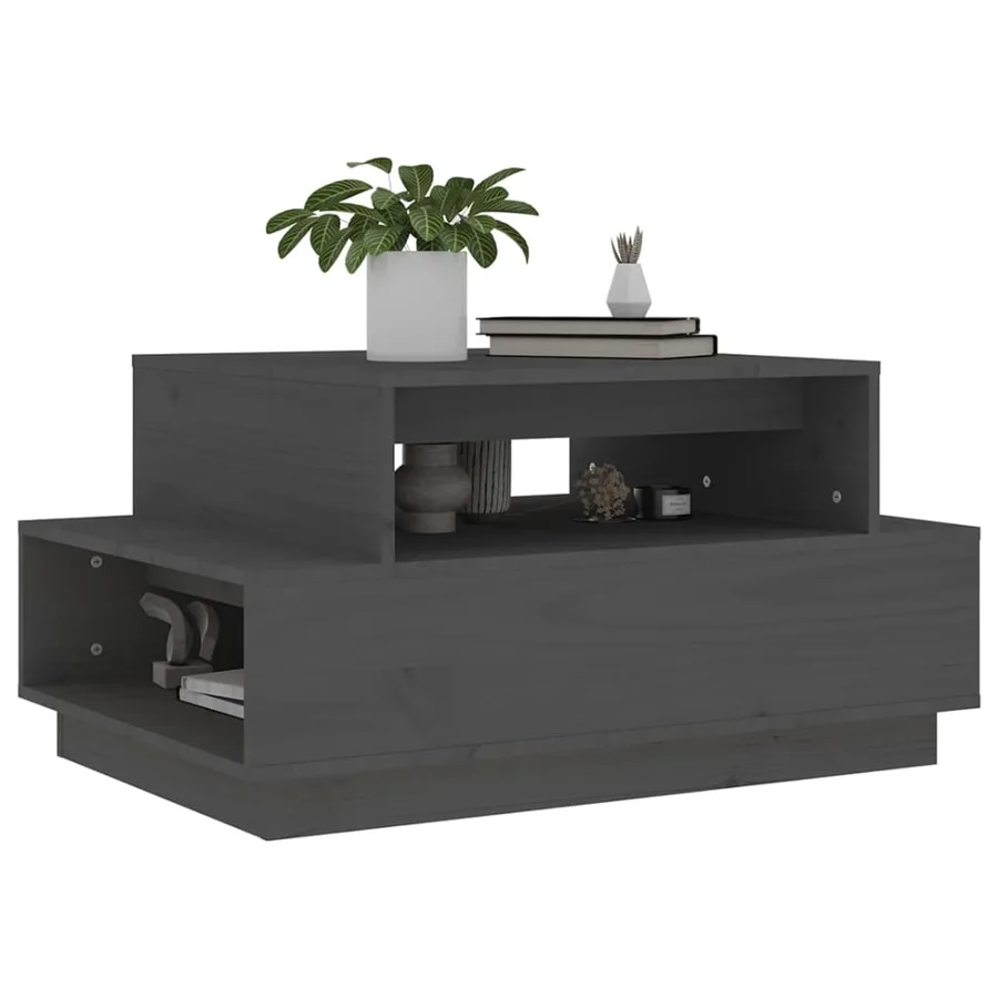 Table basse Gris 80x55x40,5 cm Bois massif de pin - 4