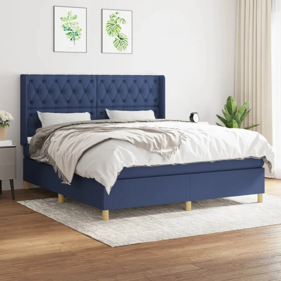 Sommier à lattes de lit avec matelas Bleu 160x200 cm Tissu