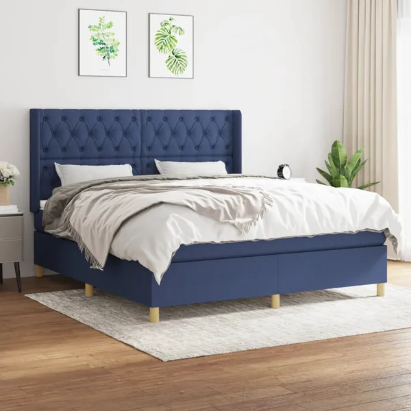 Sommier à lattes de lit avec matelas Bleu 160x200 cm Tissu