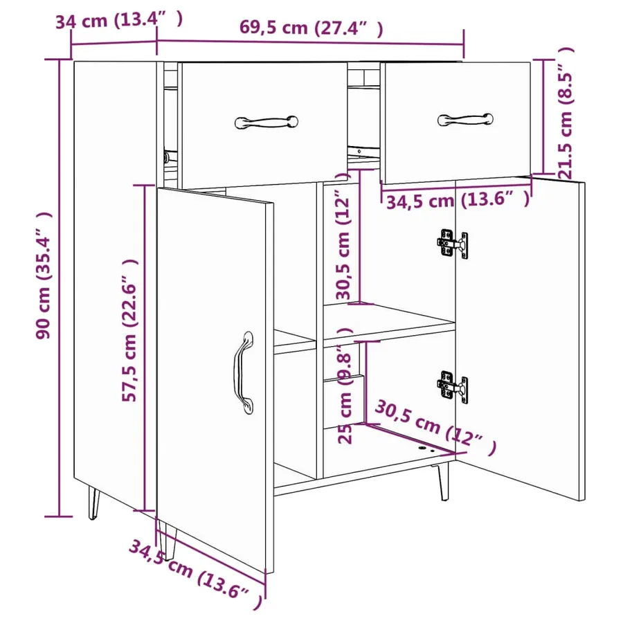 Buffet sonoma gris 69,5x34x90 cm bois d'ingénierie - 8