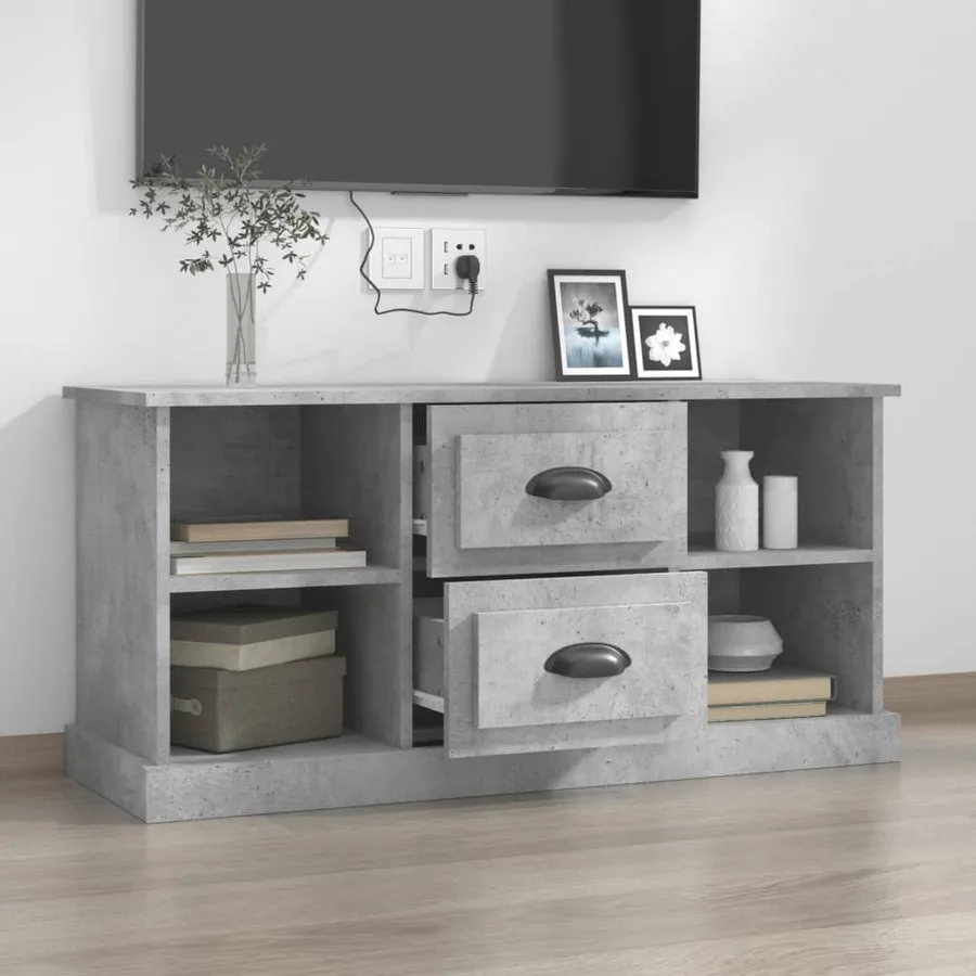 Meuble TV gris béton 99,5x35,5x48 cm bois d'ingénierie - 3