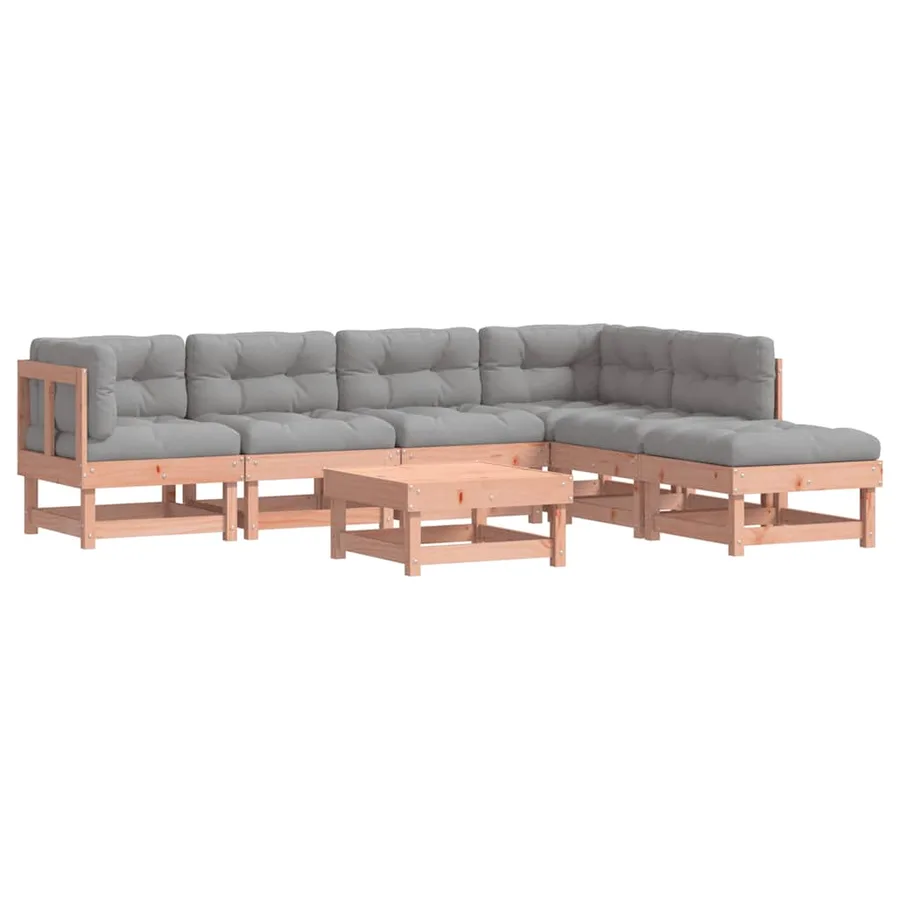 Salon de jardin 7 pcs avec coussins bois massif douglas - 2