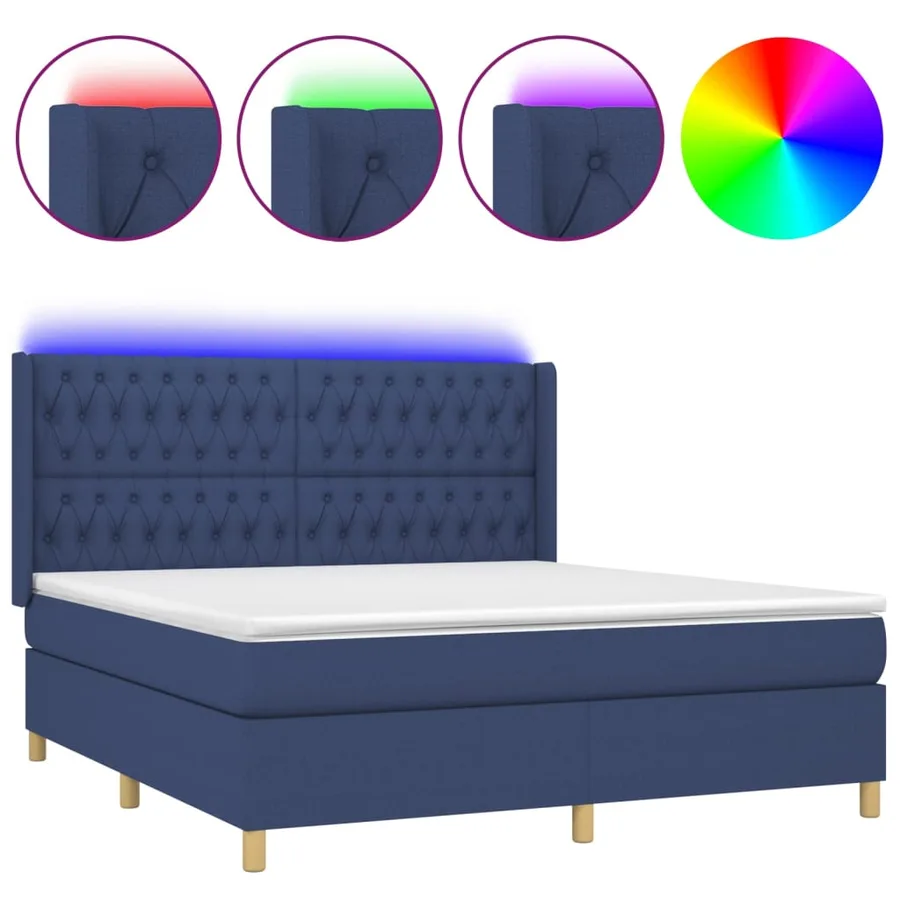 Sommier à lattes de lit matelas et LED Bleu 160x200 cm Tissu - 2