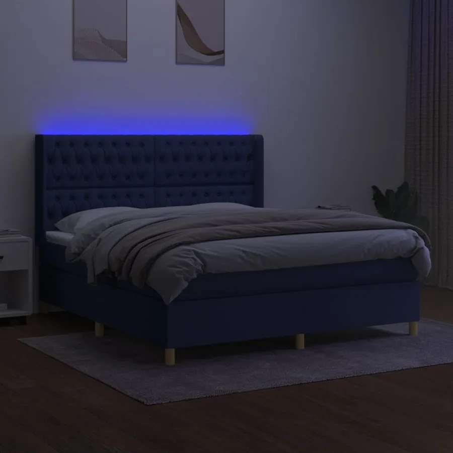 Sommier à lattes de lit matelas et LED Bleu 160x200 cm Tissu - 3