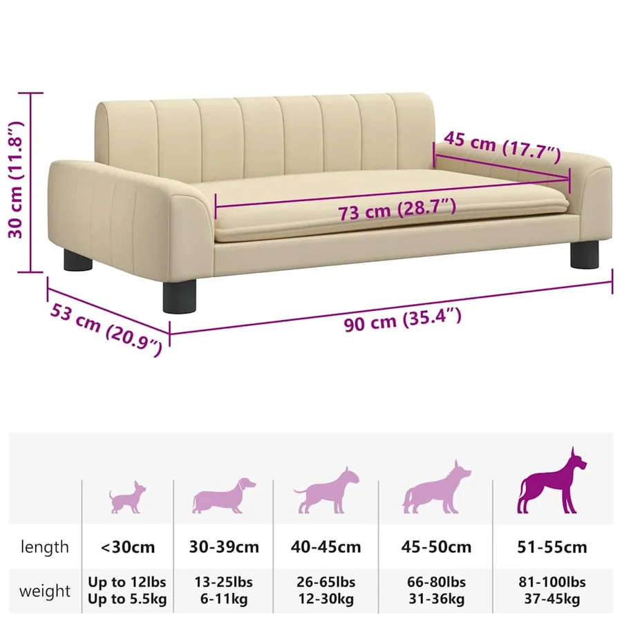 Lit pour chien crème 90x53x30 cm tissu - 7