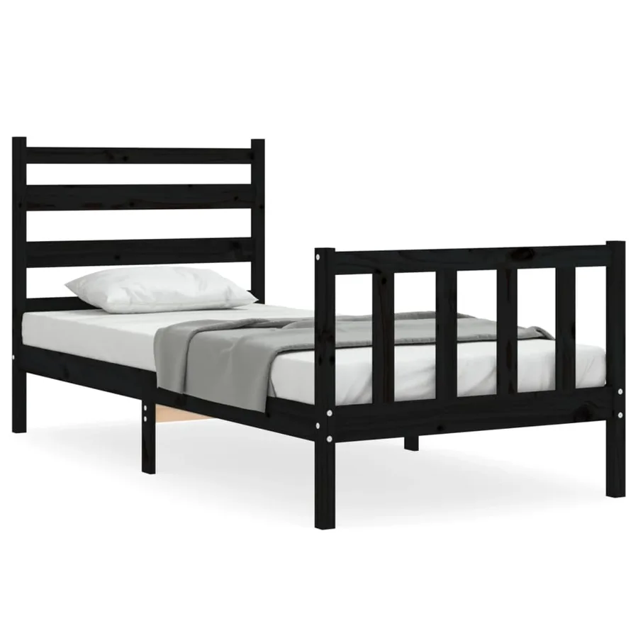 Cadre de lit sans matelas noir bois de pin massif - 2
