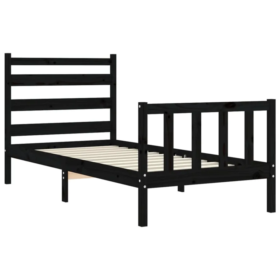 Cadre de lit sans matelas noir bois de pin massif - 5