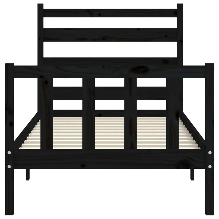Cadre de lit sans matelas noir bois de pin massif - 6