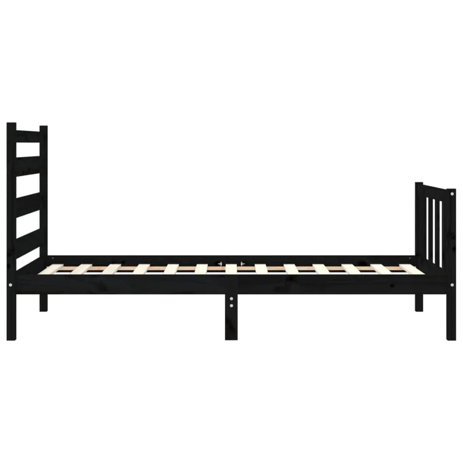 Cadre de lit sans matelas noir bois de pin massif - 7