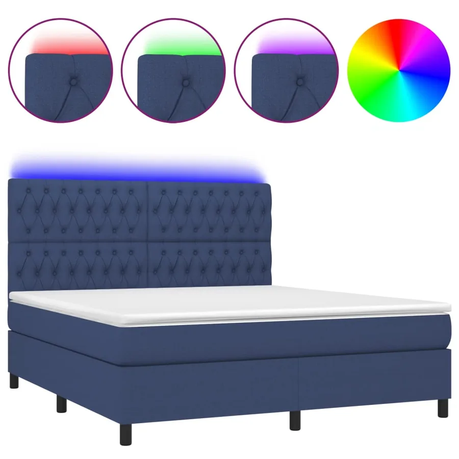 Sommier à lattes de lit et matelas et LED Bleu 160x200 cm Tissu - 2