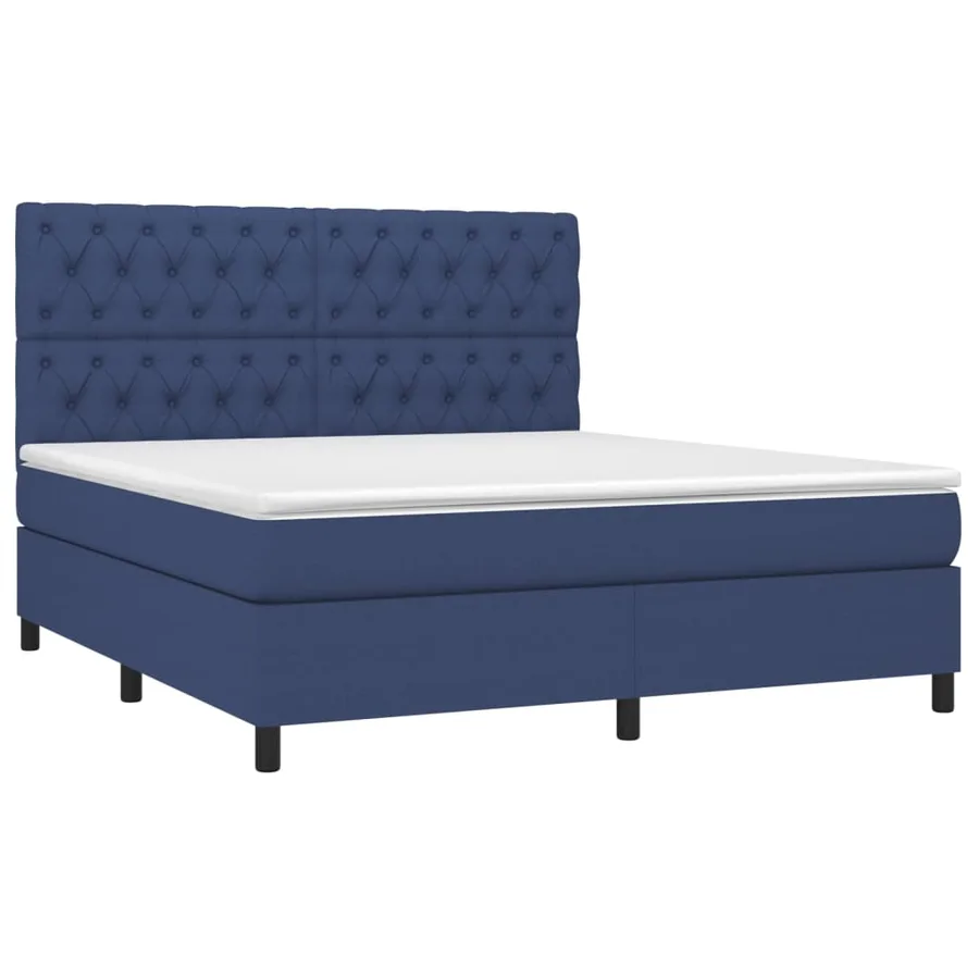 Sommier à lattes de lit et matelas et LED Bleu 160x200 cm Tissu - 3
