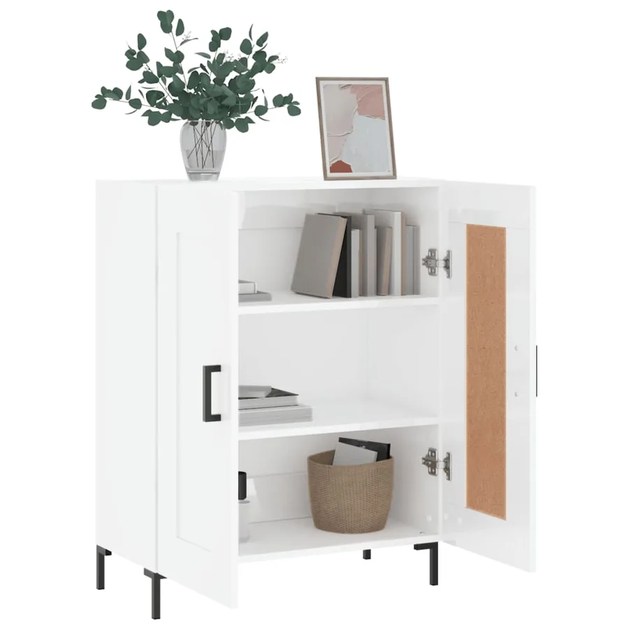Buffet Blanc brillant 69,5x34x90 cm Bois d'ingénierie - 4