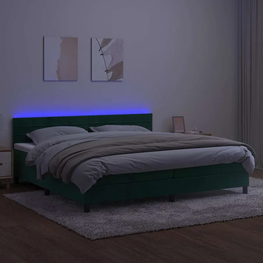 Sommier à lattes de lit avec matelas LED Vert foncé 200x200 cm - 4