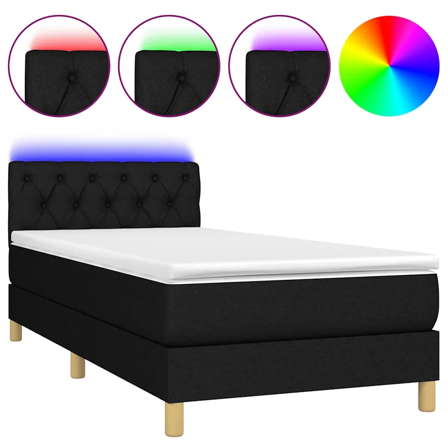 Sommier à lattes de lit avec matelas et LED Noir 80x200cm Tissu - 2