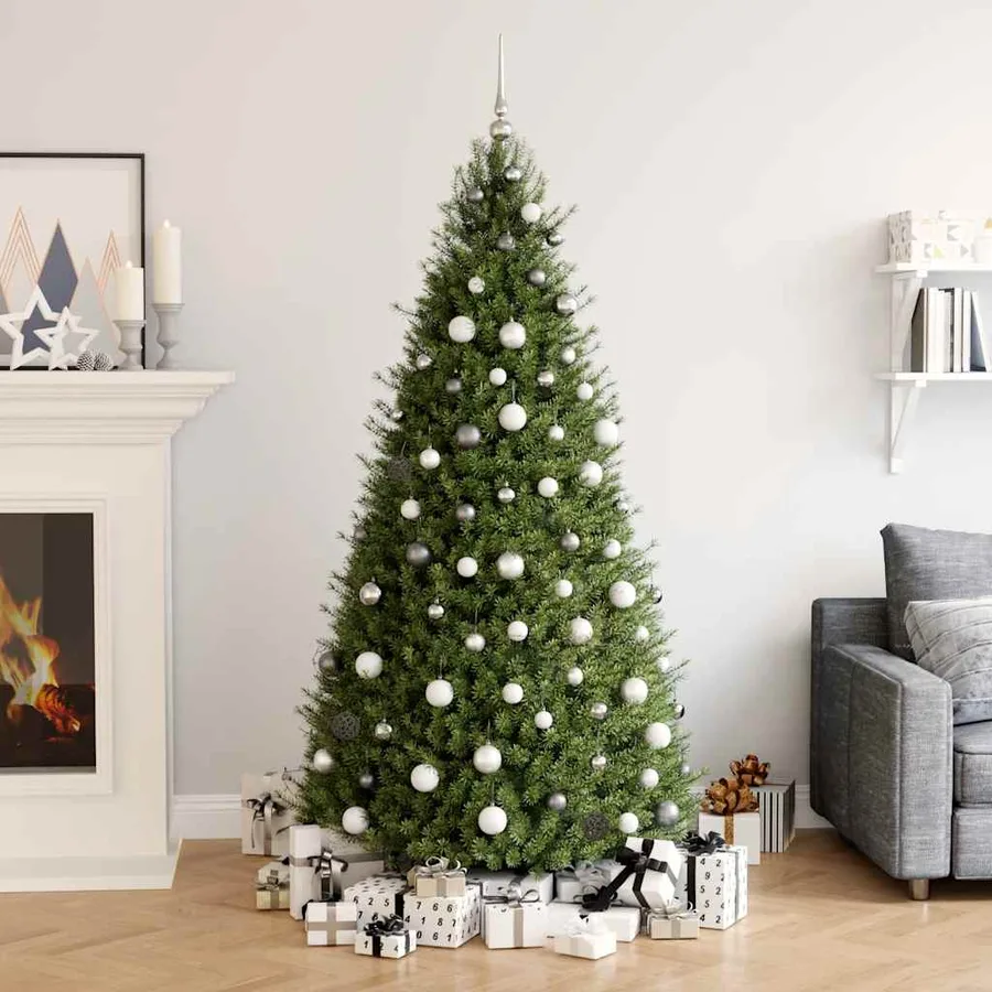 Set de boules de Noël avec pic et 300 LED 120pcs Blanc et gris - 2