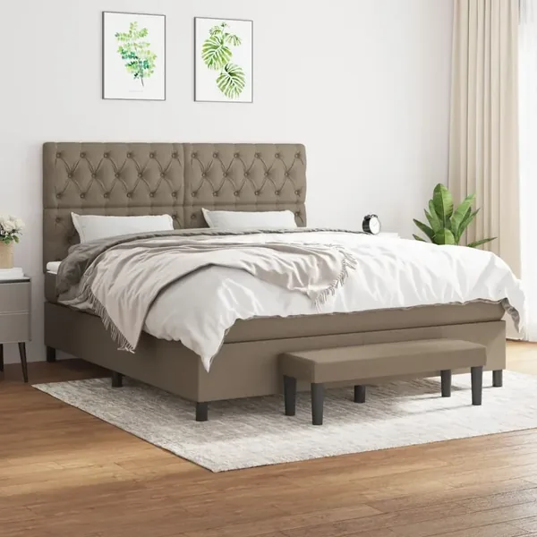 Sommier à lattes de lit avec matelas Taupe 160x200 cm Tissu